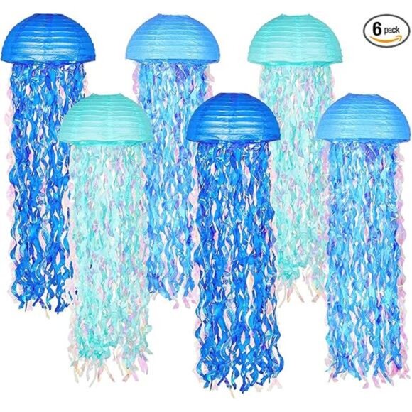 Blue Jellyfish Paper Lanterns Under The Sea Mermaid Baby Shower Party Decor - Picture 7 of 7